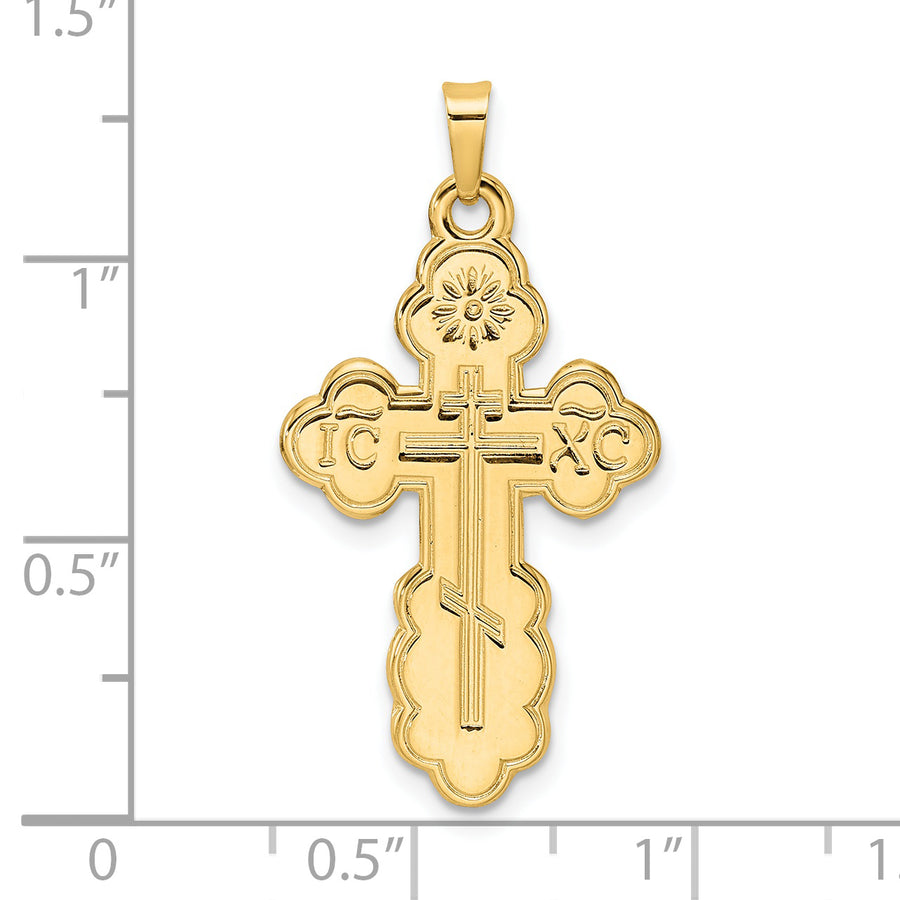 Colgante de Cruz Ortodoxa Oriental Sólida Pulida en Oro de 14k