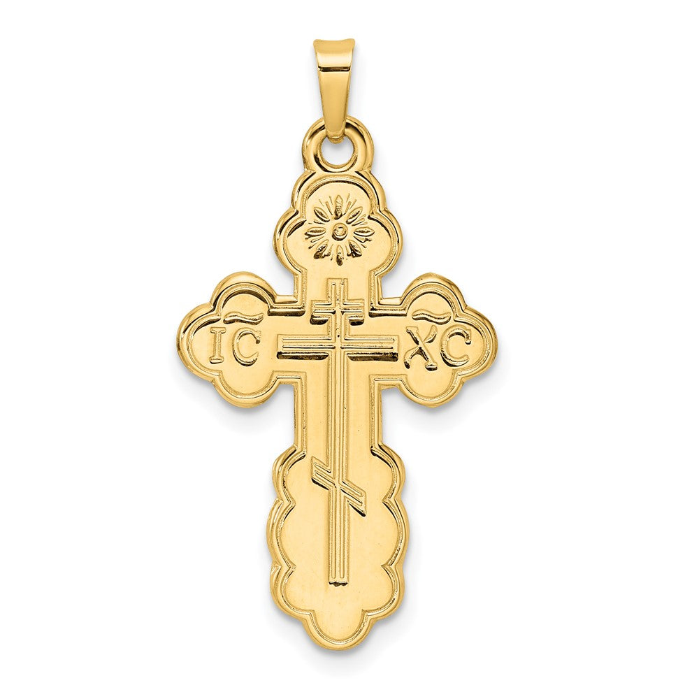 Colgante de Cruz Ortodoxa Oriental Sólida Pulida en Oro de 14k