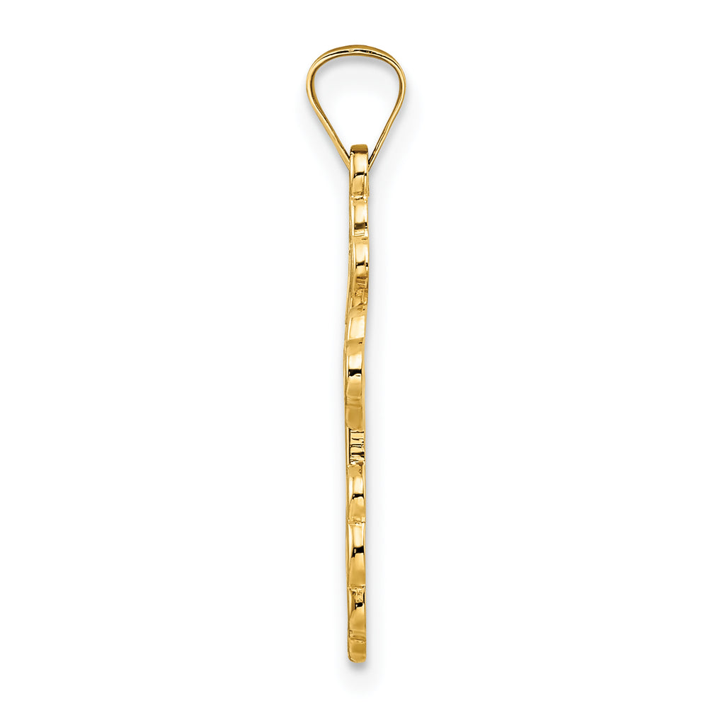 Polished Solid 14k Yellow Gold Eastern Orthodox Cross Pendant with Blue Enamel