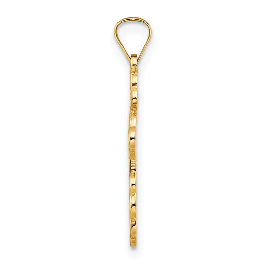 Polished Solid 14k Yellow Gold Eastern Orthodox Cross Pendant with Blue Enamel