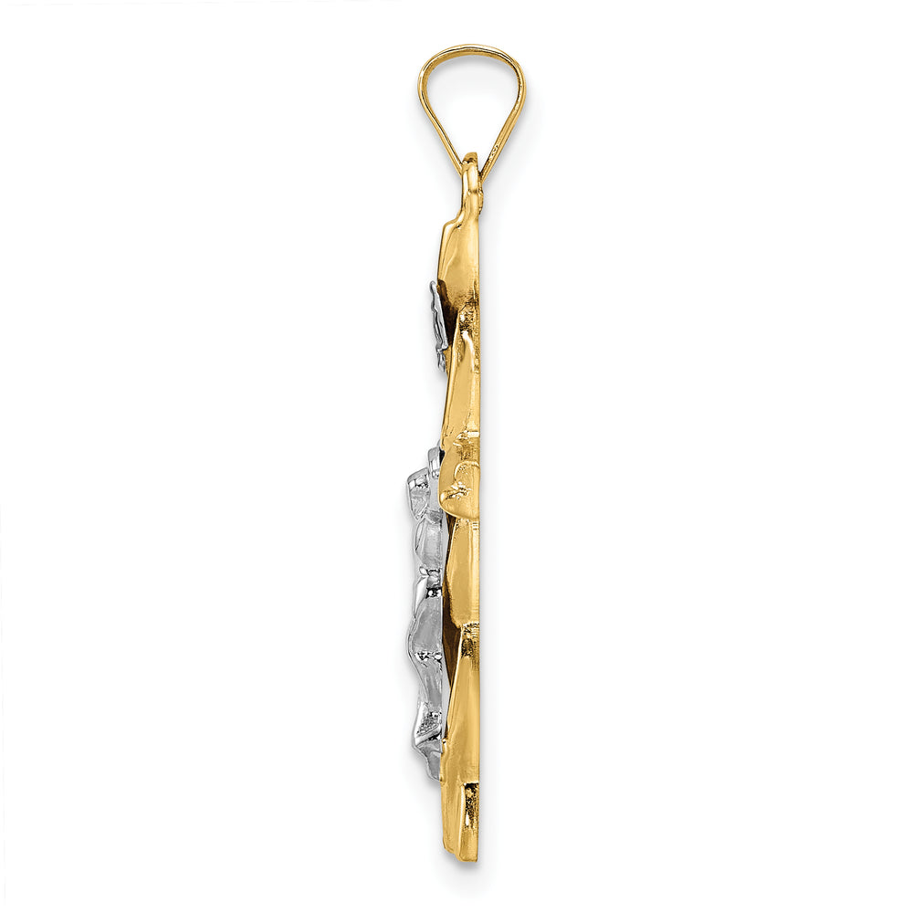 Hollow and Twisted Inri Cross Pendant in Polished 14k Two-Tone Gold
