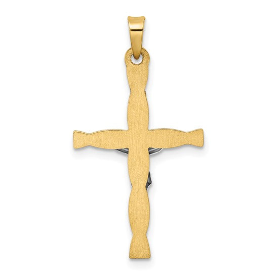 Hollow and Twisted Inri Cross Pendant in Polished 14k Two-Tone Gold