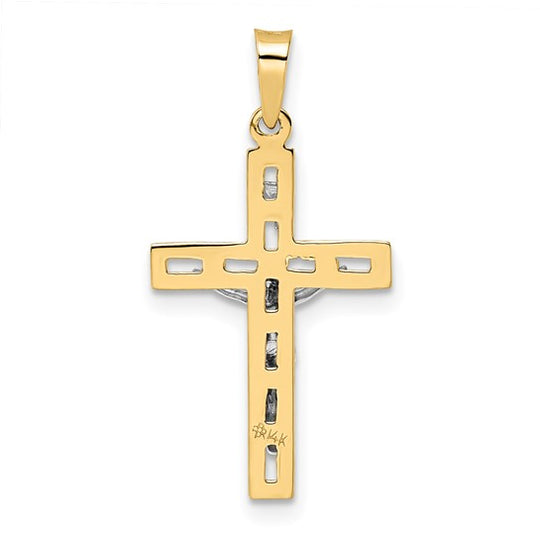 Polished Solid 14k Two-Tone Gold INRI Crucifix Pendant