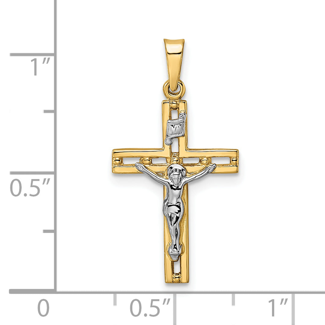 Polished Solid 14k Two-Tone Gold INRI Crucifix Pendant
