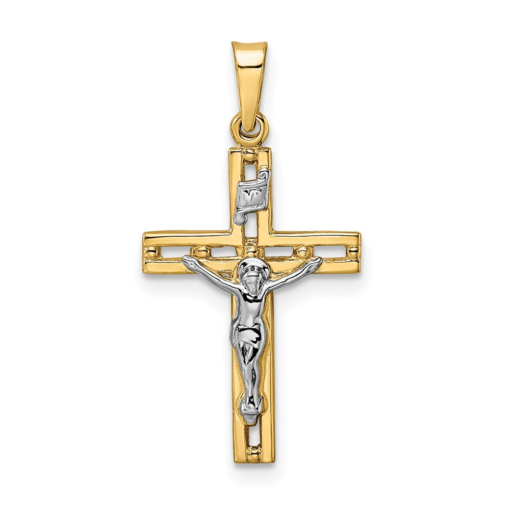 Polished Solid 14k Two-Tone Gold INRI Crucifix Pendant