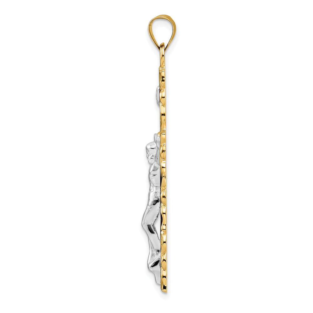 Solid Polished INRI Crucifix Pendant in 14K Two-Tone Gold