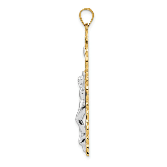Solid Polished INRI Crucifix Pendant in 14K Two-Tone Gold