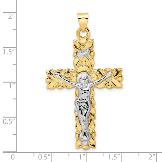 Solid Polished INRI Crucifix Pendant in 14K Two-Tone Gold