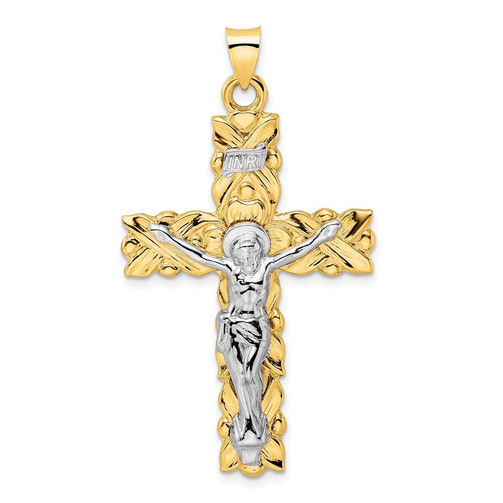 Solid Polished INRI Crucifix Pendant in 14K Two-Tone Gold