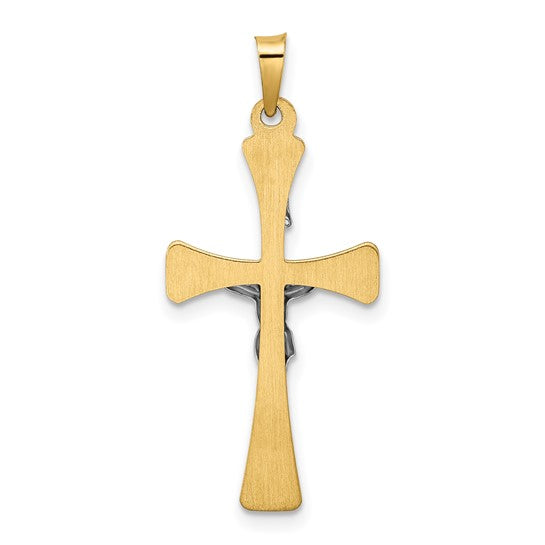 14K Two-Tone Polished Hollow INRI Cross Pendant