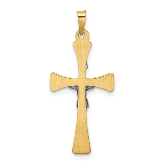 14K Two-Tone Polished Hollow INRI Cross Pendant