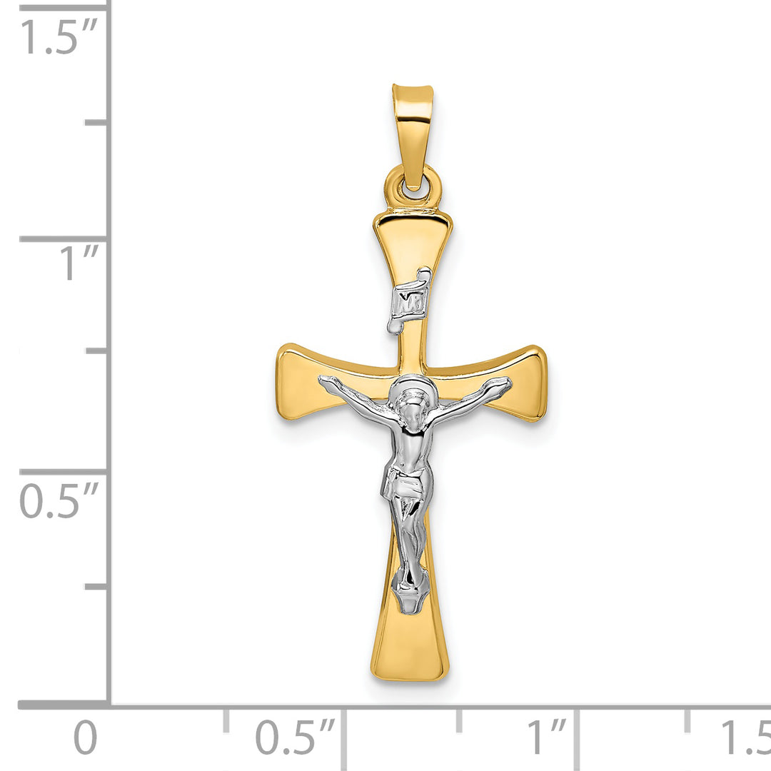 14K Two-Tone Polished Hollow INRI Cross Pendant
