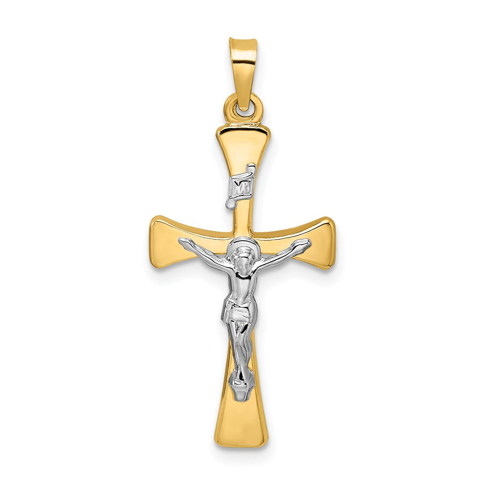 14K Two-Tone Polished Hollow INRI Cross Pendant