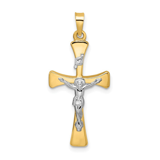 14K Two-Tone Polished Hollow INRI Cross Pendant