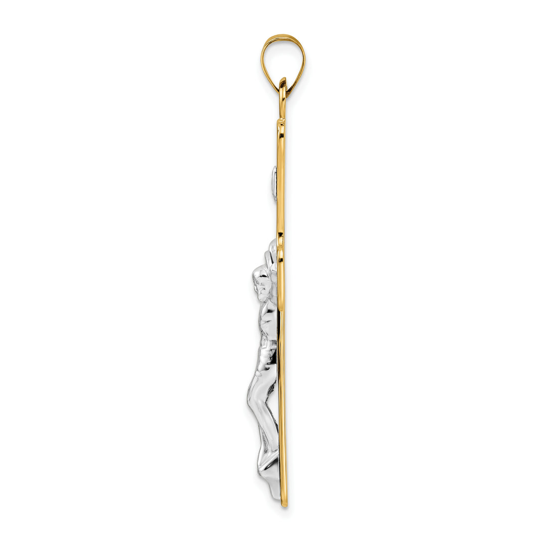 Solid 14k Two-Tone Gold Polished INRI Crucifix Pendant