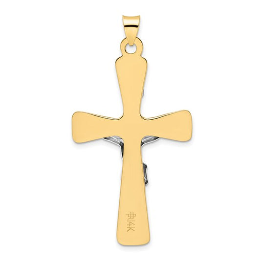 Solid 14k Two-Tone Gold Polished INRI Crucifix Pendant
