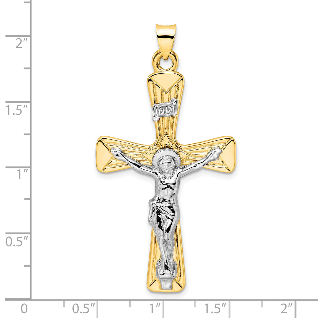 Solid 14k Two-Tone Gold Polished INRI Crucifix Pendant