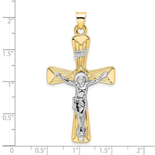 Solid 14k Two-Tone Gold Polished INRI Crucifix Pendant