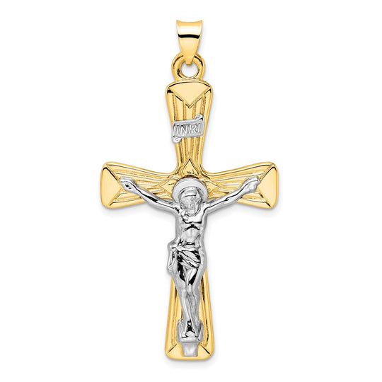 Solid 14k Two-Tone Gold Polished INRI Crucifix Pendant