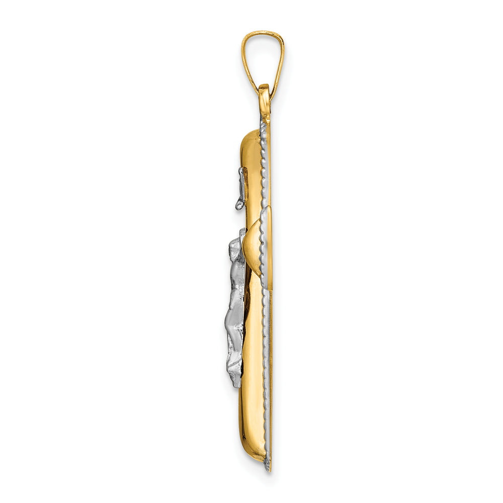 Hollow INRI Crucifix Pendant in 14k Two-Tone Gold with White Rhodium