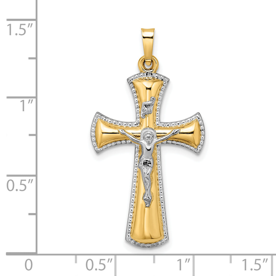 Hollow INRI Crucifix Pendant in 14k Two-Tone Gold with White Rhodium
