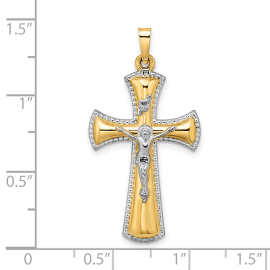 Hollow INRI Crucifix Pendant in 14k Two-Tone Gold with White Rhodium