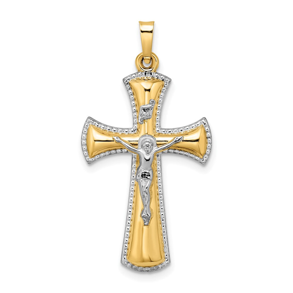 Hollow INRI Crucifix Pendant in 14k Two-Tone Gold with White Rhodium