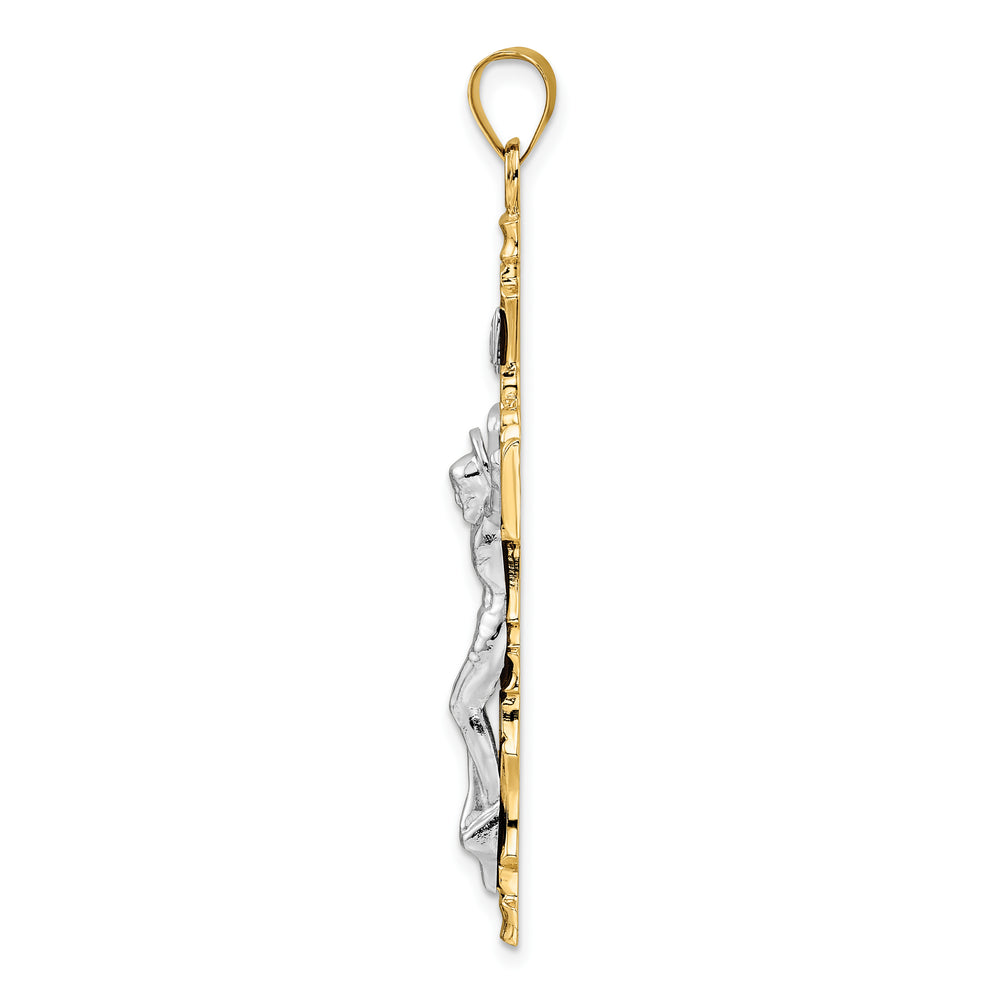 Solid 14K Two-Tone INRI Crucifix Pendant