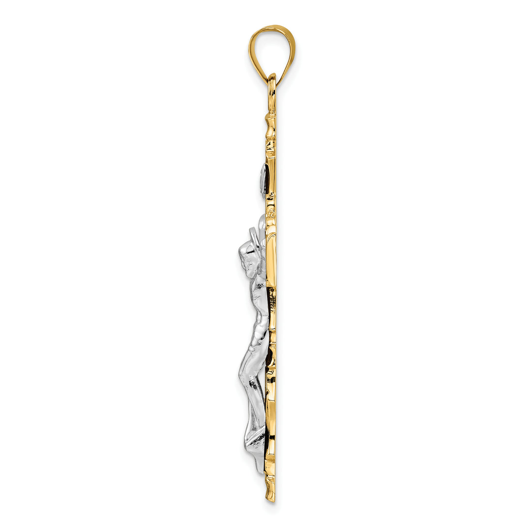 Solid 14K Two-Tone INRI Crucifix Pendant