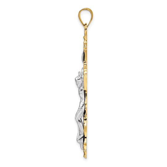 Solid 14K Two-Tone INRI Crucifix Pendant