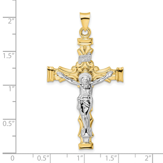 Solid 14K Two-Tone INRI Crucifix Pendant