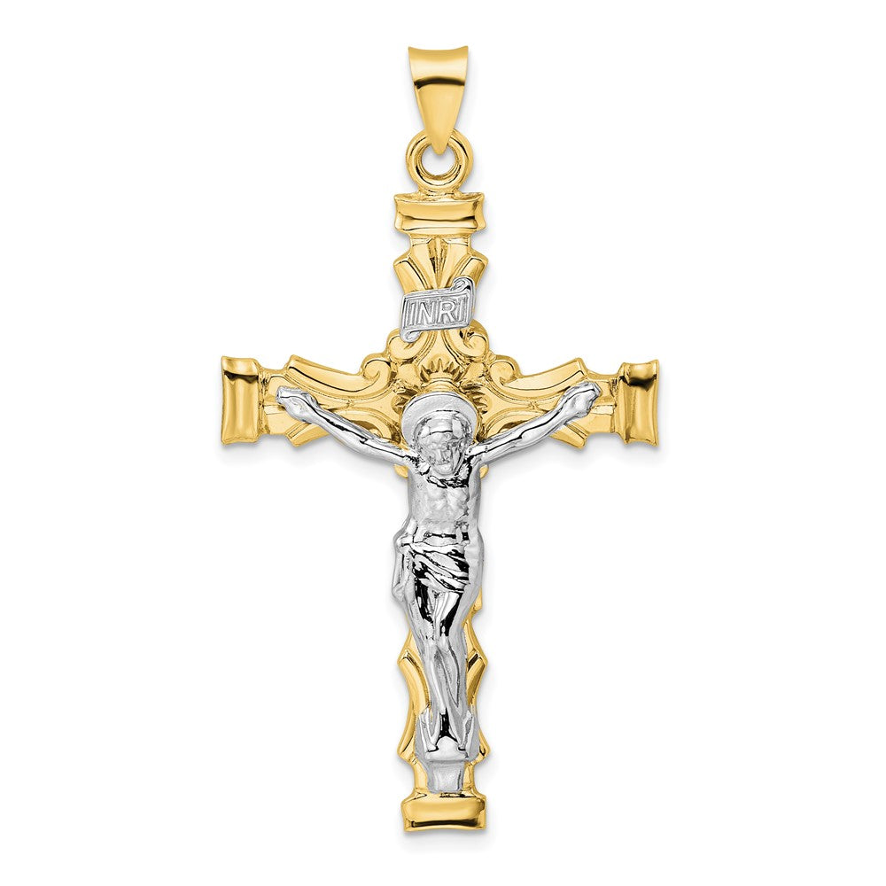Solid 14K Two-Tone INRI Crucifix Pendant