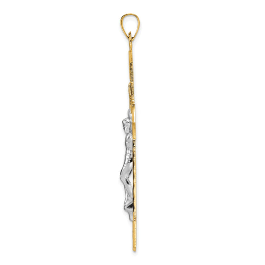Polished Solid 14k Two-Tone Gold INRI Crucifix Pendant