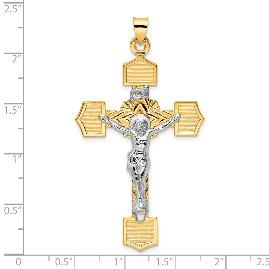 Colgante Crucifijo INRI Sólido Pulido en Oro Bicolor de 14k