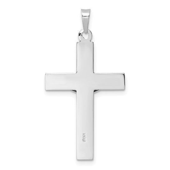 Solid 14K White Gold Striped INRI Crucifix Pendant