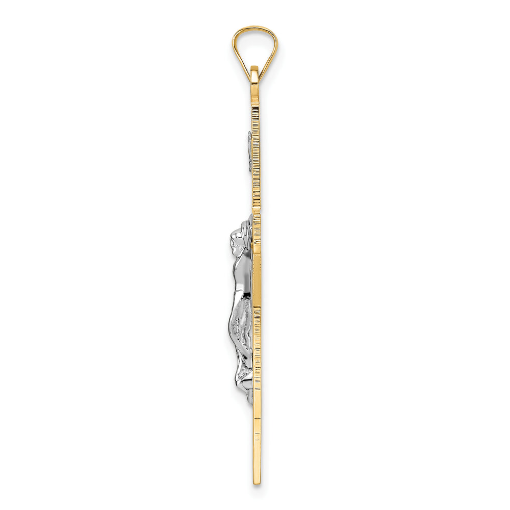 Solid Polished 14K Two-Tone Gold INRI Crucifix Pendant