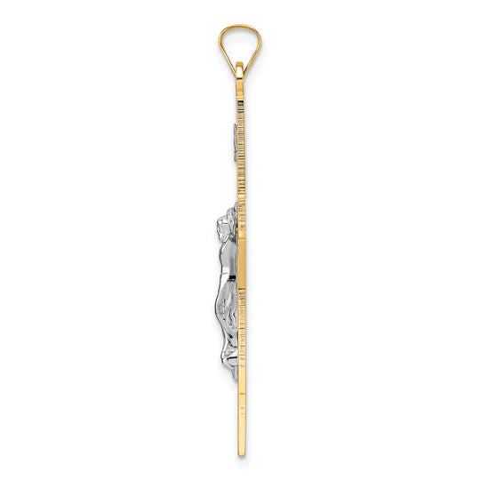 Solid Polished 14K Two-Tone Gold INRI Crucifix Pendant