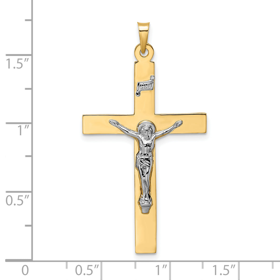 Solid Polished 14K Two-Tone Gold INRI Crucifix Pendant