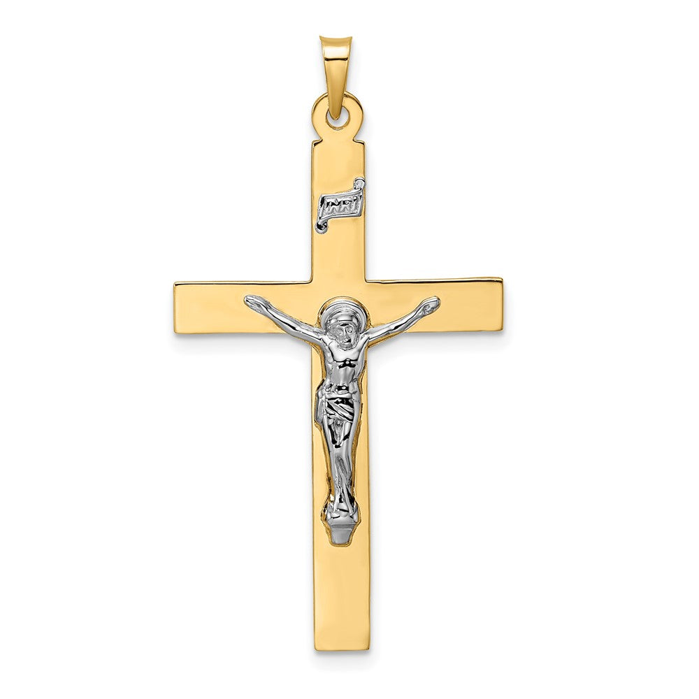Solid Polished 14K Two-Tone Gold INRI Crucifix Pendant