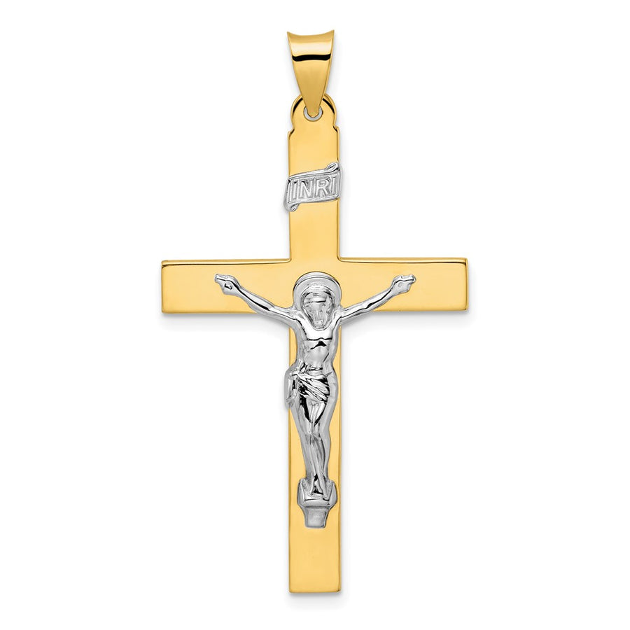 Colgante de Crucifijo INRI Sólido Pulido en Oro de 14k Bicolor