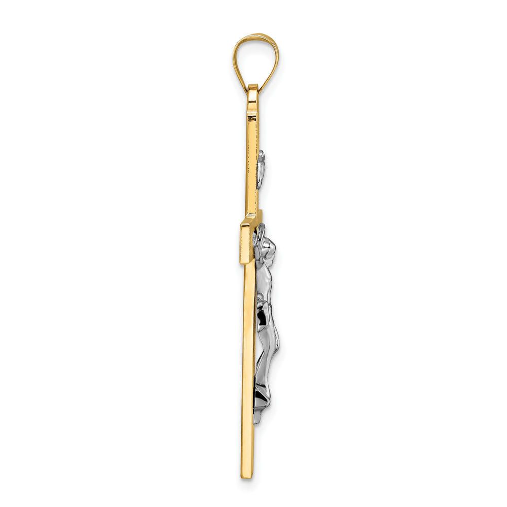 Solid 14K Two-Tone Polished INRI Crucifix Cross Pendant