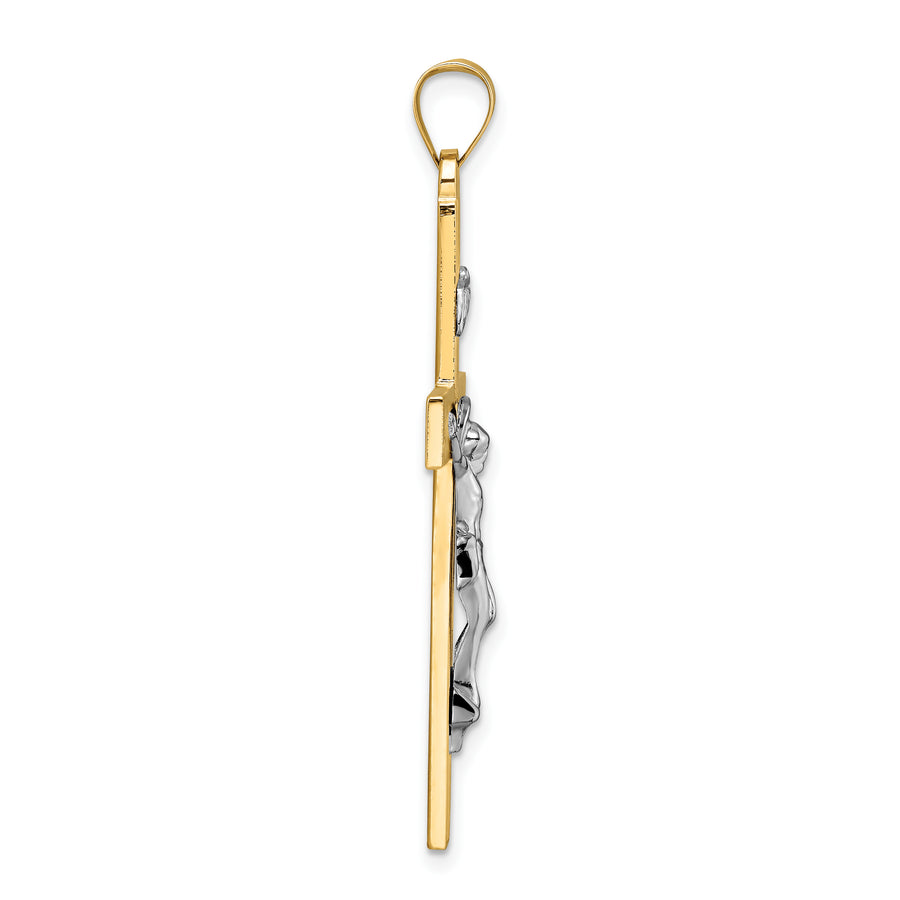 Colgante de Cruz Crucifijo INRI Sólido de 14K Bicolor Pulido