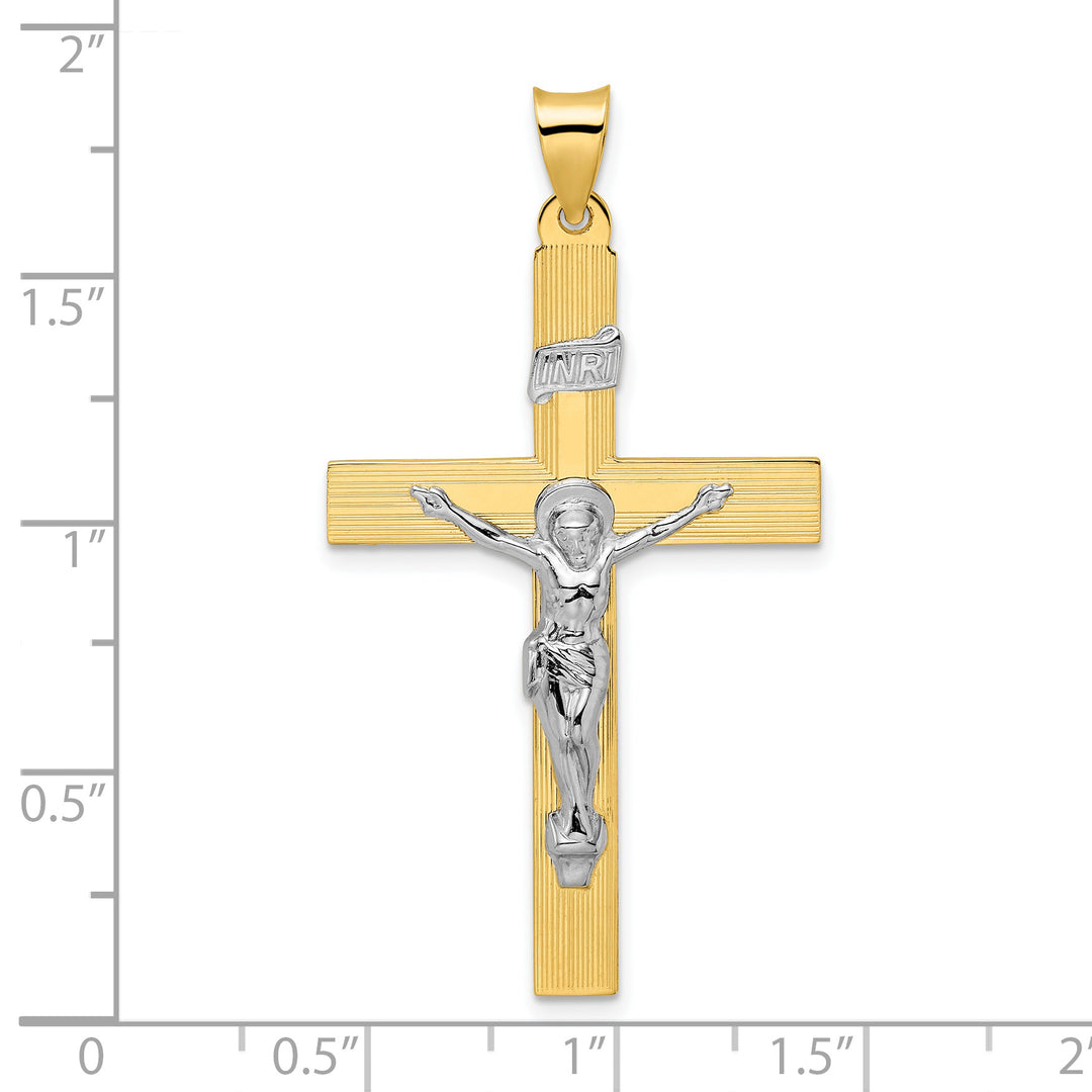 Solid 14K Two-Tone Polished INRI Crucifix Cross Pendant