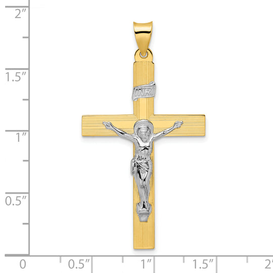 Solid 14K Two-Tone Polished INRI Crucifix Cross Pendant