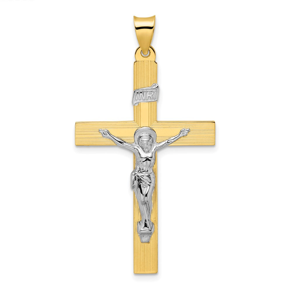 Solid 14K Two-Tone Polished INRI Crucifix Cross Pendant