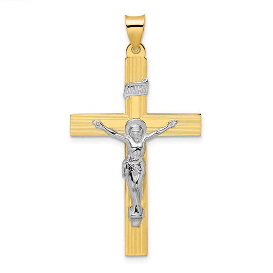 Solid 14K Two-Tone Polished INRI Crucifix Cross Pendant