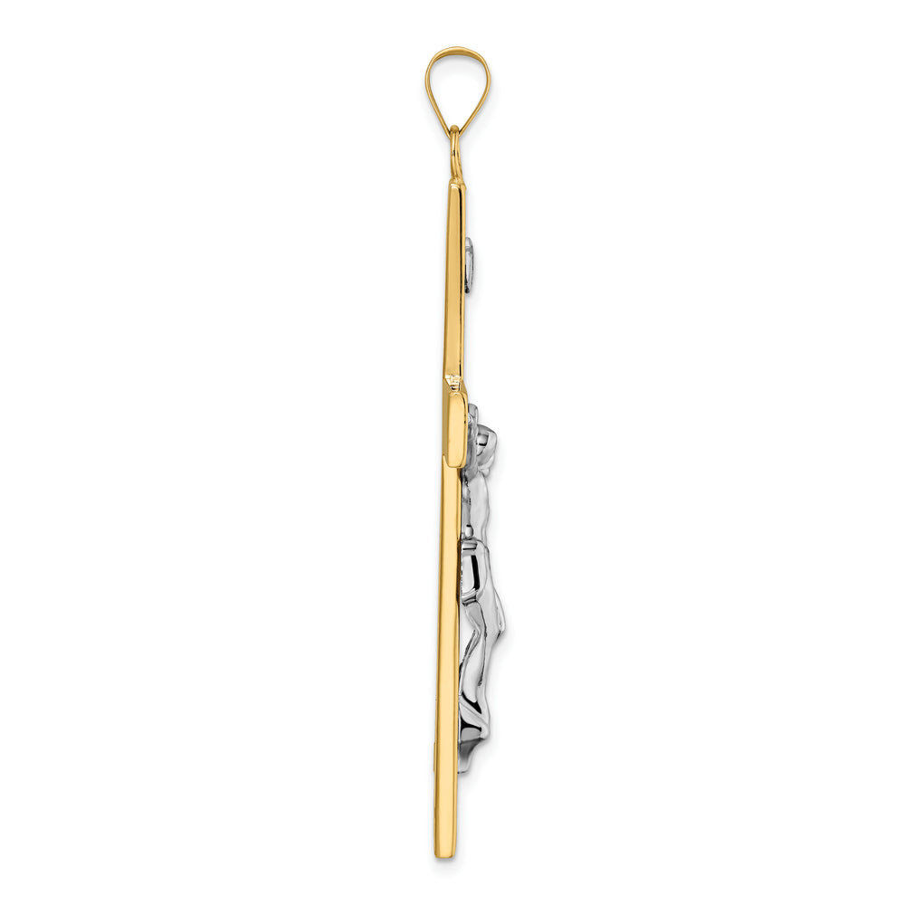 Solid 14K Two-Tone Polished INRI Crucifix Cross Pendant