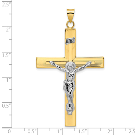 Solid 14K Two-Tone Polished INRI Crucifix Cross Pendant