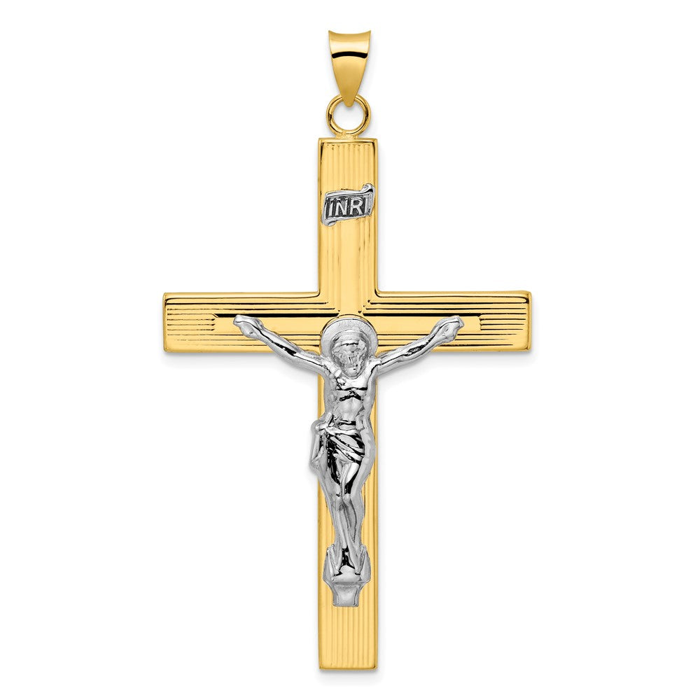 Solid 14K Two-Tone Polished INRI Crucifix Cross Pendant