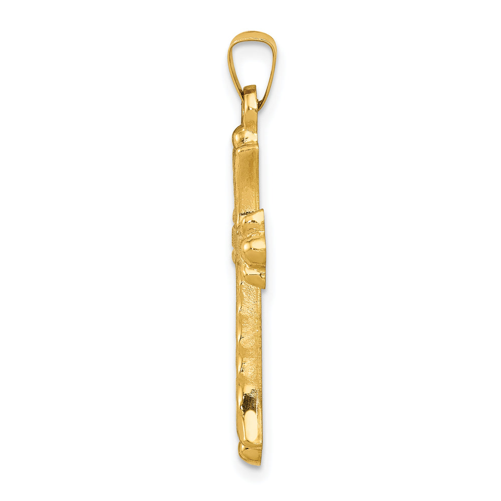 Hollow Fleur De Lis Cross Pendant in 14k Yellow Gold